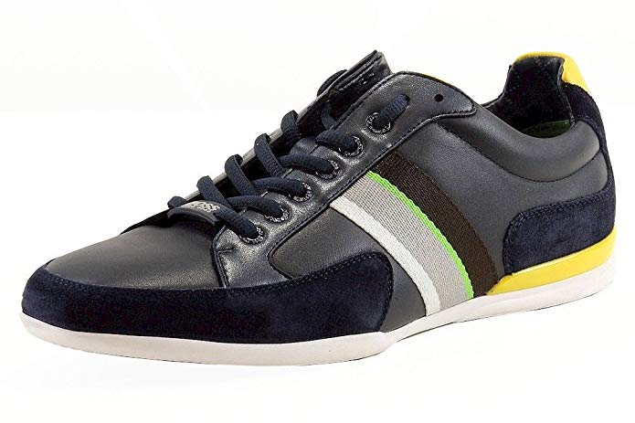 Hugo Boss Men's Space Lea Dark Blue Leather Sneakers Shoes