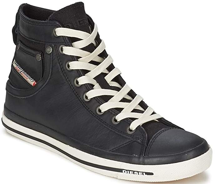 Diesel Exposure I Black White Leather Mens New Hi Trainers Shoes Boots