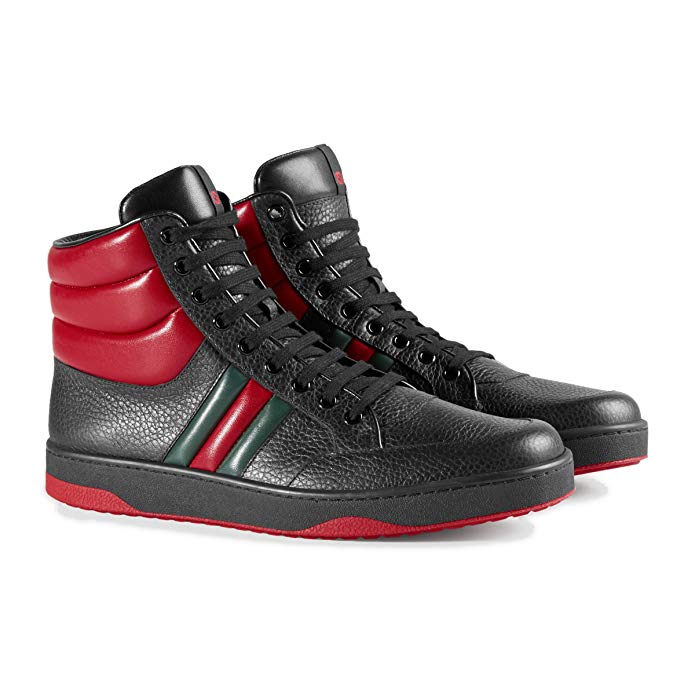 Gucci Men's Contrast Padded Textured Leather High Top Sneaker, Black 368494