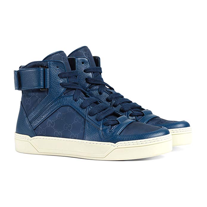 Gucci Men's Nylon Guccissima High-Top Sneaker, Blue 409766