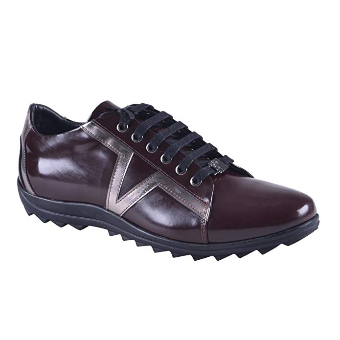 Versace Collection Men's Burgundy Leather Fashion Sneakers Shoes