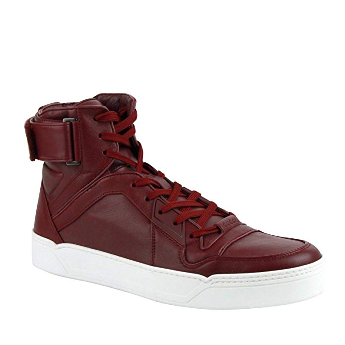 Gucci High Top Strong Dark Red Leather Sneakers with Strap 386738 6148